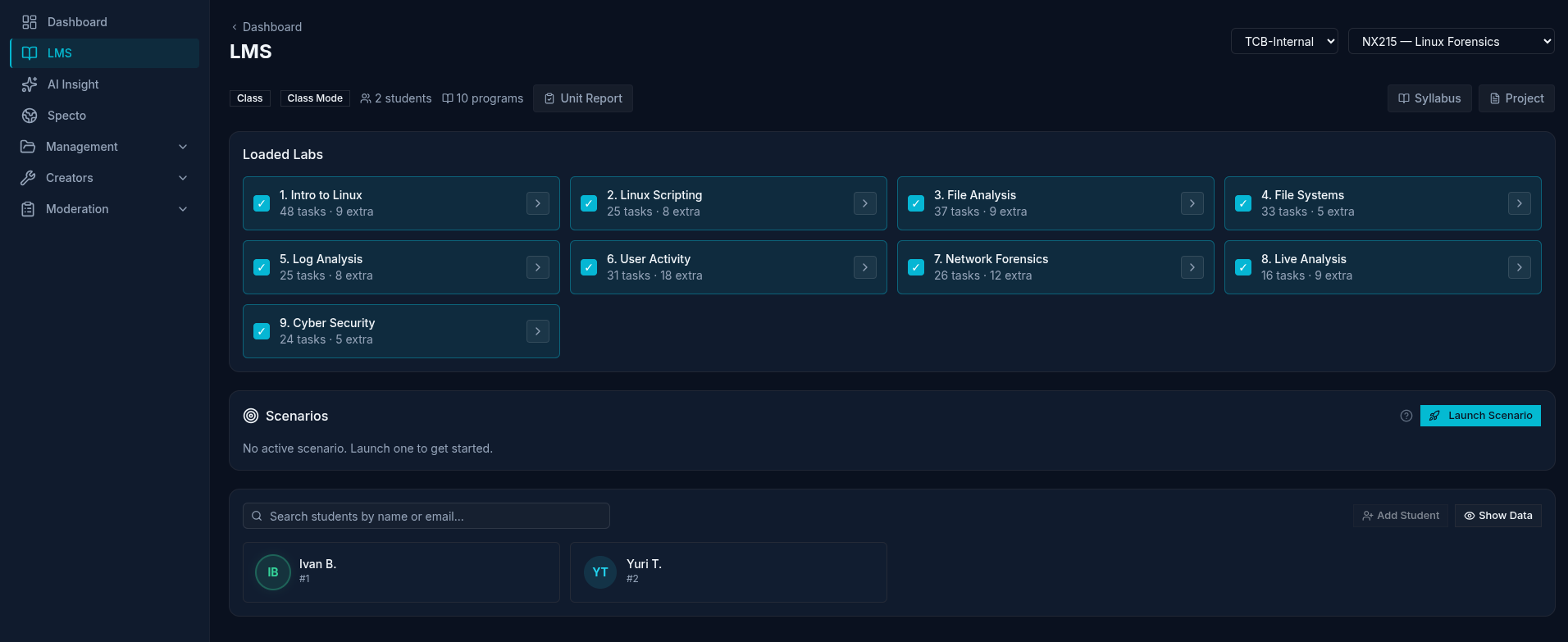 Екран на LMS Unit в Cyberium Arena
